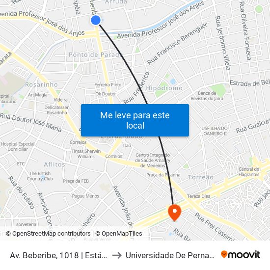 Av. Beberibe, 1018 | Estádio José Do Rego Maciel (Oeste) to Universidade De Pernambuco - Campus Santo Amaro map