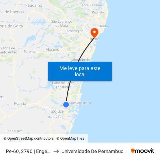 Pe-60, 2790 | Engenho Massangana to Universidade De Pernambuco - Campus Santo Amaro map