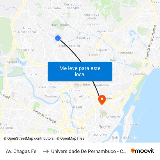 Av. Chagas Ferreira, 551 to Universidade De Pernambuco - Campus Santo Amaro map