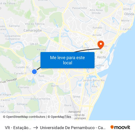 Vlt - Estação Curado to Universidade De Pernambuco - Campus Santo Amaro map