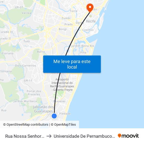 Rua Nossa Senhora Aparecida, 87 to Universidade De Pernambuco - Campus Santo Amaro map