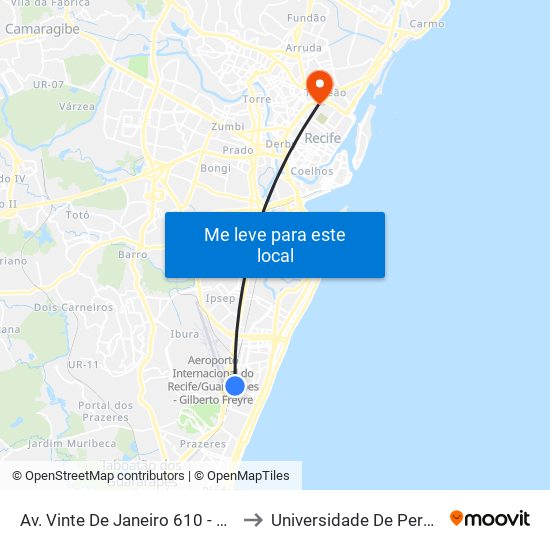 Av. Vinte De Janeiro 610 - Boa Viagem Recife - Pe 51030-160 Brasil to Universidade De Pernambuco - Campus Santo Amaro map
