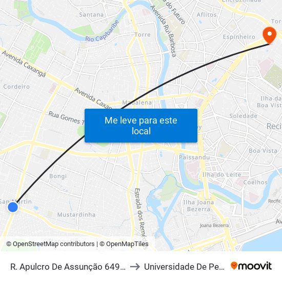 R. Apulcro De Assunção 649-689 - San Martin Recife - Pe 50761-010 Brasil to Universidade De Pernambuco - Campus Santo Amaro map