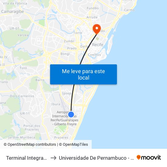 Terminal Integrado Aeroporto to Universidade De Pernambuco - Campus Santo Amaro map