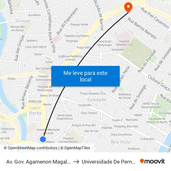 Av. Gov. Agamenon Magalhães 181 | Renato Dias - Pista Local to Universidade De Pernambuco - Campus Santo Amaro map
