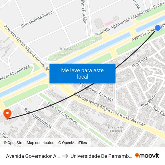 Avenida Governador Agamenon Magalhães 22 to Universidade De Pernambuco - Campus Santo Amaro map