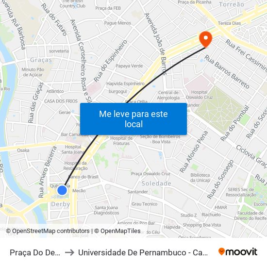 Praça Do Derby 855 to Universidade De Pernambuco - Campus Santo Amaro map