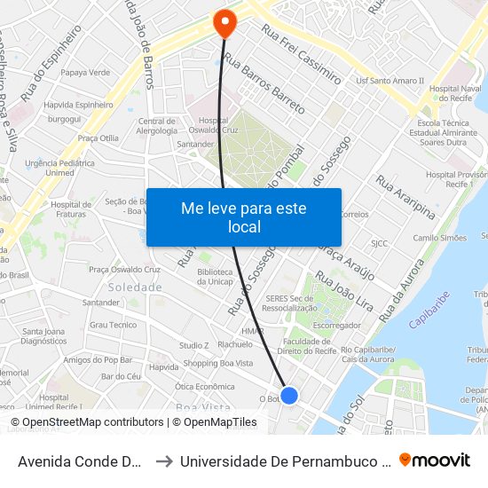 Avenida Conde Da Boa Vista 178 to Universidade De Pernambuco - Campus Santo Amaro map