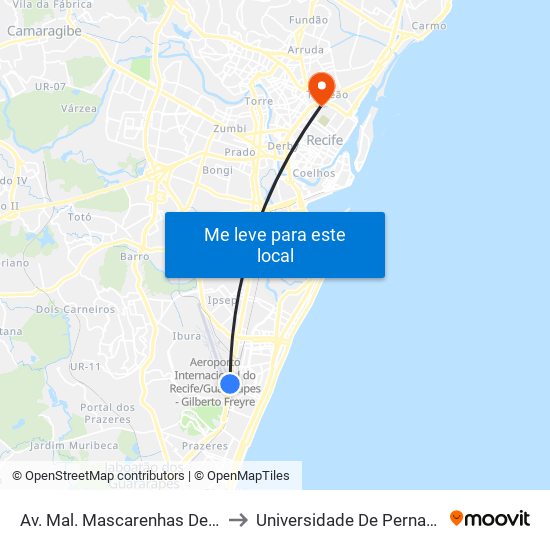 Av. Mal. Mascarenhas De Morais, 67 | Infraero Aeroportos to Universidade De Pernambuco - Campus Santo Amaro map