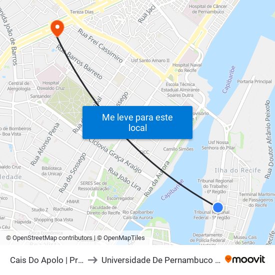 Cais Do Apolo | Praça Tiradentes to Universidade De Pernambuco - Campus Santo Amaro map
