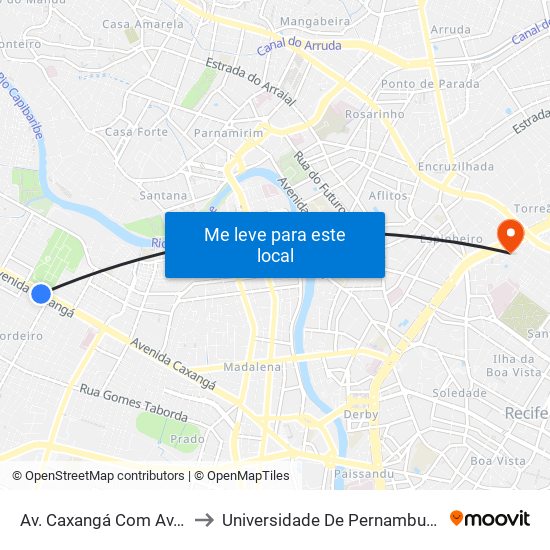 Av. Caxangá Com Av. Do Forte - Cordeiro to Universidade De Pernambuco - Campus Santo Amaro map