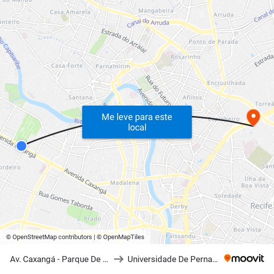 Av. Caxangá - Parque De Exposição De Animais - Cordeiro to Universidade De Pernambuco - Campus Santo Amaro map