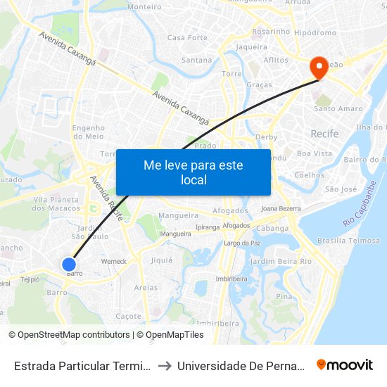 Estrada Particular Terminal Integrado Do Barro (Sul) 99 to Universidade De Pernambuco - Campus Santo Amaro map