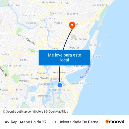 Av. Rep. Árabe Unida 27 | Shopping Riomar (Parada 3) to Universidade De Pernambuco - Campus Santo Amaro map