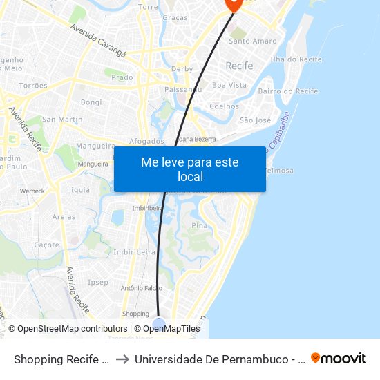 Shopping Recife (Parada 02b) to Universidade De Pernambuco - Campus Santo Amaro map