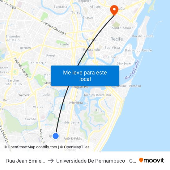 Rua Jean Emile Favre, 945 to Universidade De Pernambuco - Campus Santo Amaro map