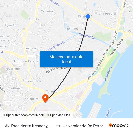 Av. Presidente Kennedy, 265 | Pizzaria Do Cachorrão Chinês to Universidade De Pernambuco - Campus Santo Amaro map