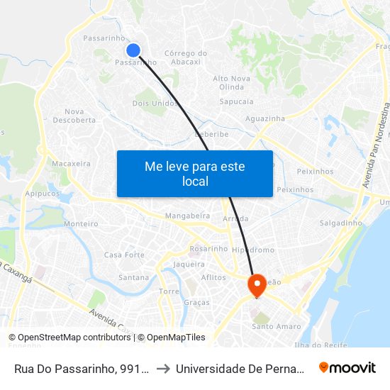 Rua Do Passarinho, 991 | Miniterminal Do Passarinho to Universidade De Pernambuco - Campus Santo Amaro map