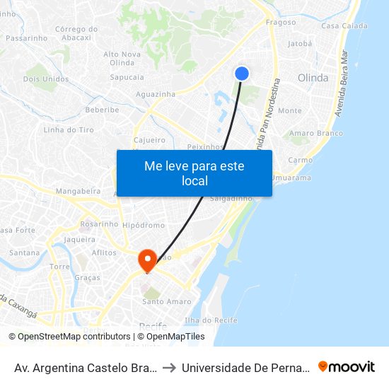 Av. Argentina Castelo Branco, 5 | Super Mercado Soberano to Universidade De Pernambuco - Campus Santo Amaro map