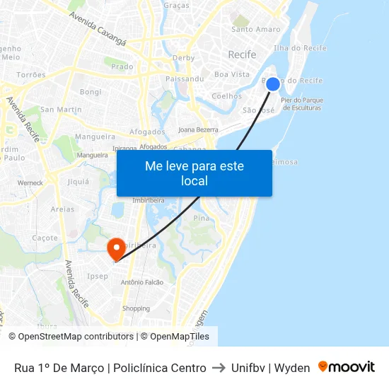 Rua 1º De Março | Policlínica Centro to Unifbv | Wyden map