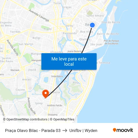 Praça Olavo Bilac - Parada 03 to Unifbv | Wyden map