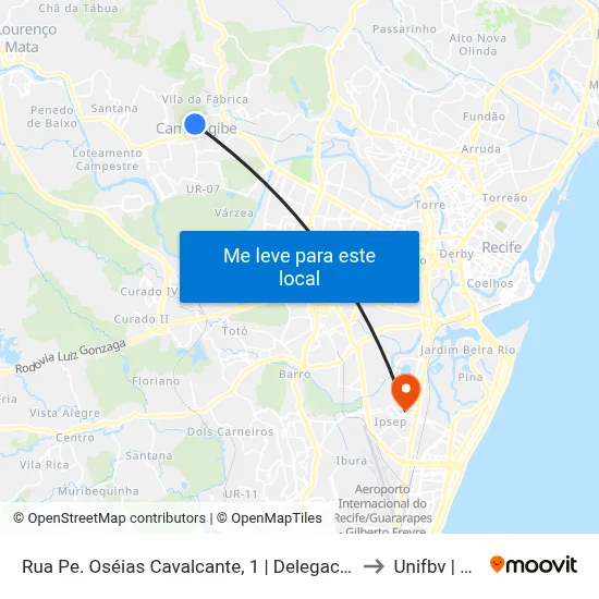 Rua Pe. Oséias Cavalcante, 1 | Delegacia De Camaragibe to Unifbv | Wyden map