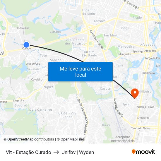 Vlt - Estação Curado to Unifbv | Wyden map