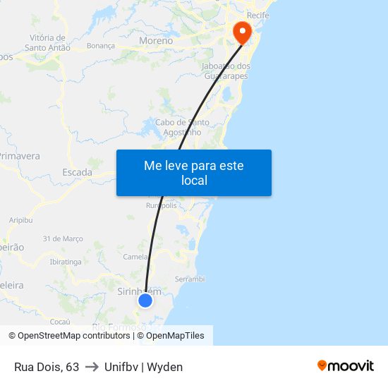 Rua Dois, 63 to Unifbv | Wyden map