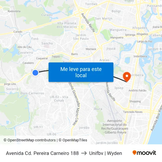 Avenida Cd. Pereira Carneiro 188 to Unifbv | Wyden map