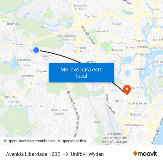 Avenida Liberdade 1632 to Unifbv | Wyden map