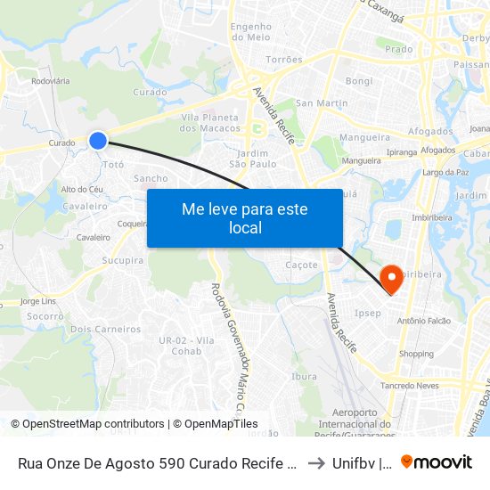 Rua Onze De Agosto 590 Curado Recife - Pernambuco 50791 Brasil to Unifbv | Wyden map