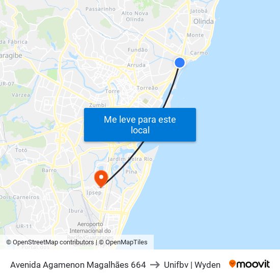 Avenida Agamenon Magalhães 664 to Unifbv | Wyden map