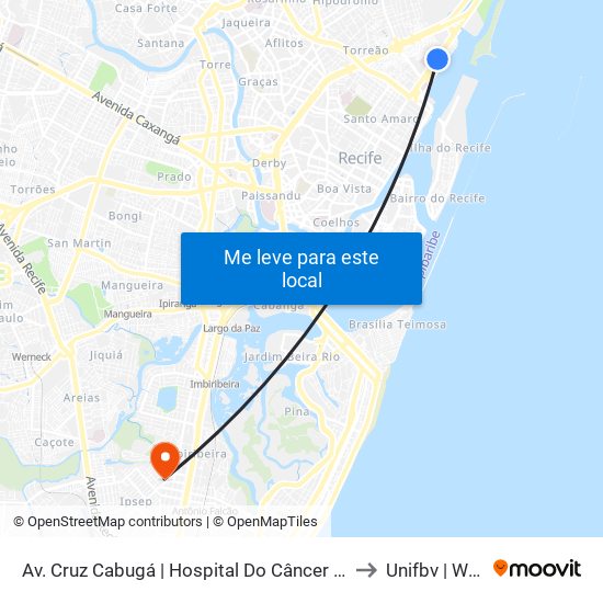 Av. Cruz Cabugá | Hospital Do Câncer (Parada 1) to Unifbv | Wyden map