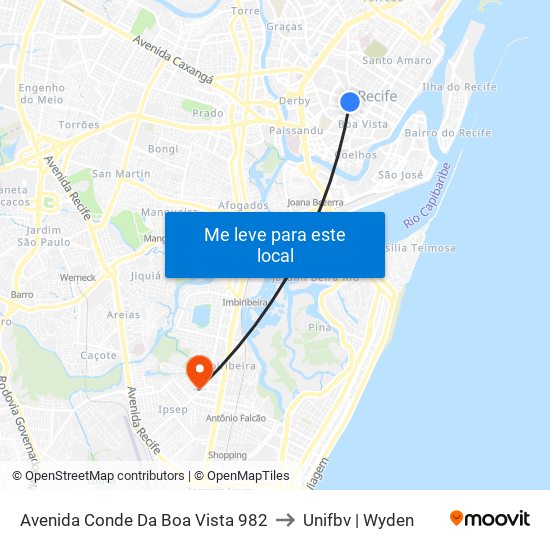 Avenida Conde Da Boa Vista 982 to Unifbv | Wyden map