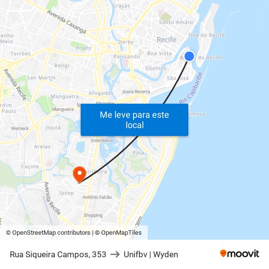 Rua Siqueira Campos, 353 to Unifbv | Wyden map