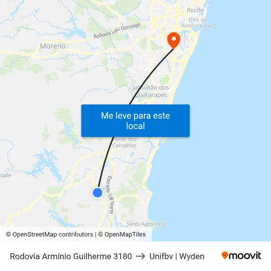 Rodovia Armínio Guilherme 3180 to Unifbv | Wyden map