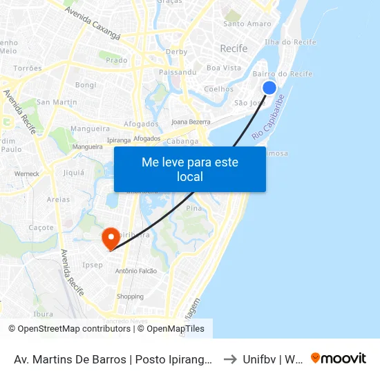 Av. Martins De Barros | Posto Ipiranga - Parada 1 to Unifbv | Wyden map