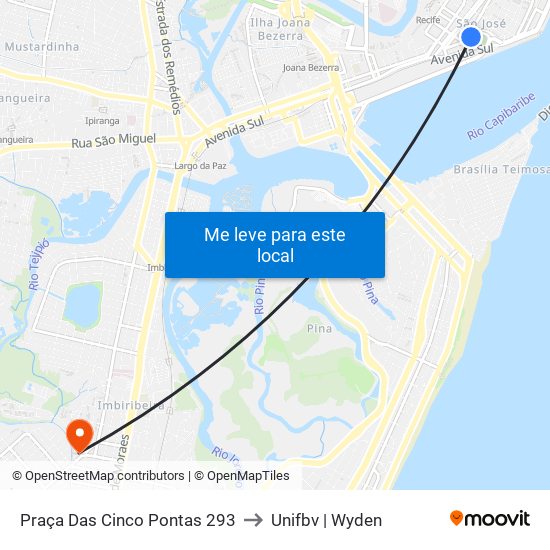 Praça Das Cinco Pontas 293 to Unifbv | Wyden map