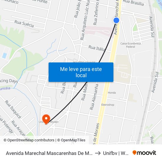 Avenida Marechal Mascarenhas De Morais 842 to Unifbv | Wyden map