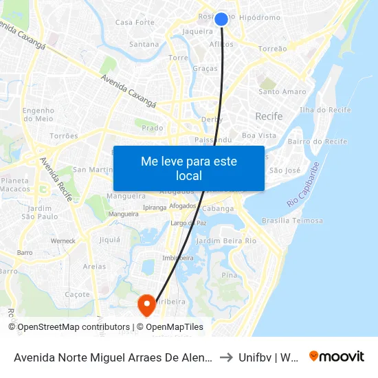 Avenida Norte Miguel Arraes De Alencar 3169 to Unifbv | Wyden map