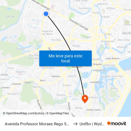 Avenida Professor Moraes Rego 571a to Unifbv | Wyden map