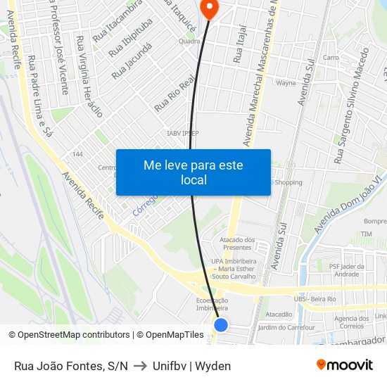 Rua João Fontes, S/N to Unifbv | Wyden map