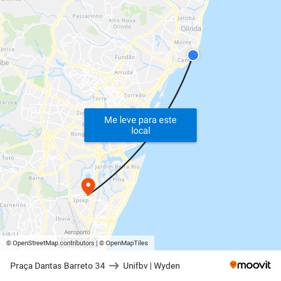 Praça Dantas Barreto 34 to Unifbv | Wyden map