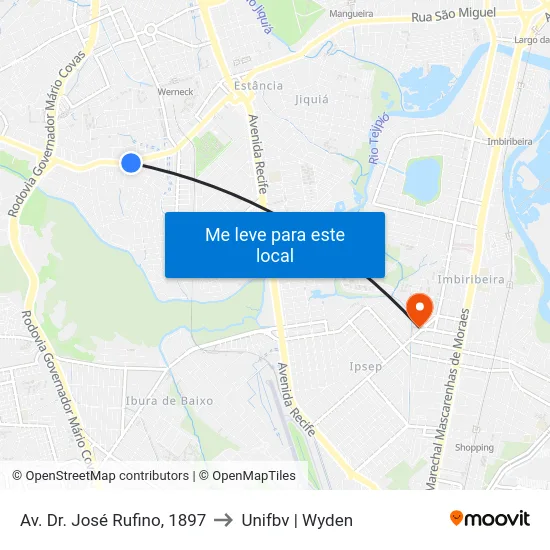 Av. Dr. José Rufino, 1897 to Unifbv | Wyden map
