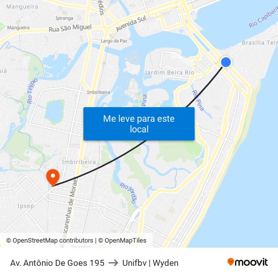 Av. Antônio De Goes 195 to Unifbv | Wyden map