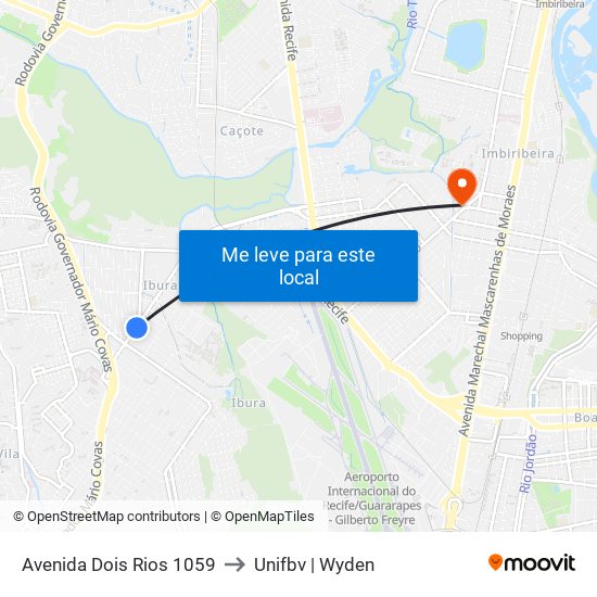 Avenida Dois Rios 1059 to Unifbv | Wyden map
