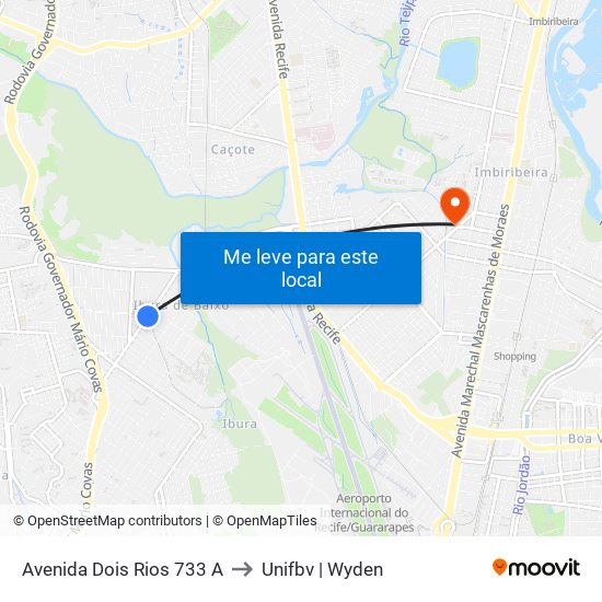 Avenida Dois Rios 733 A to Unifbv | Wyden map
