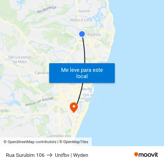 Rua Surubim 106 to Unifbv | Wyden map