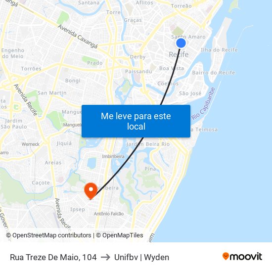 Rua Treze De Maio, 104 to Unifbv | Wyden map