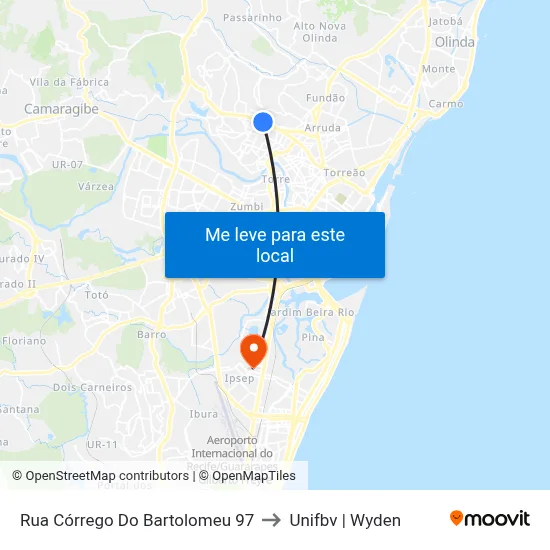 Rua Córrego Do Bartolomeu 97 to Unifbv | Wyden map